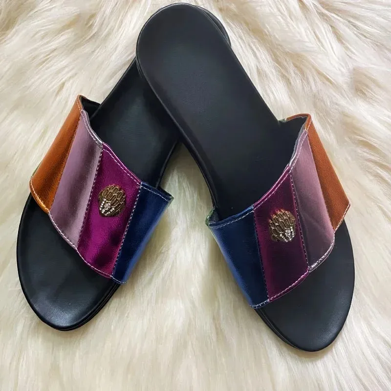 Sandales femme mode avec boucle diamant et aigle, chaussures d’extérieur, chaussures design, couleurs patchwork