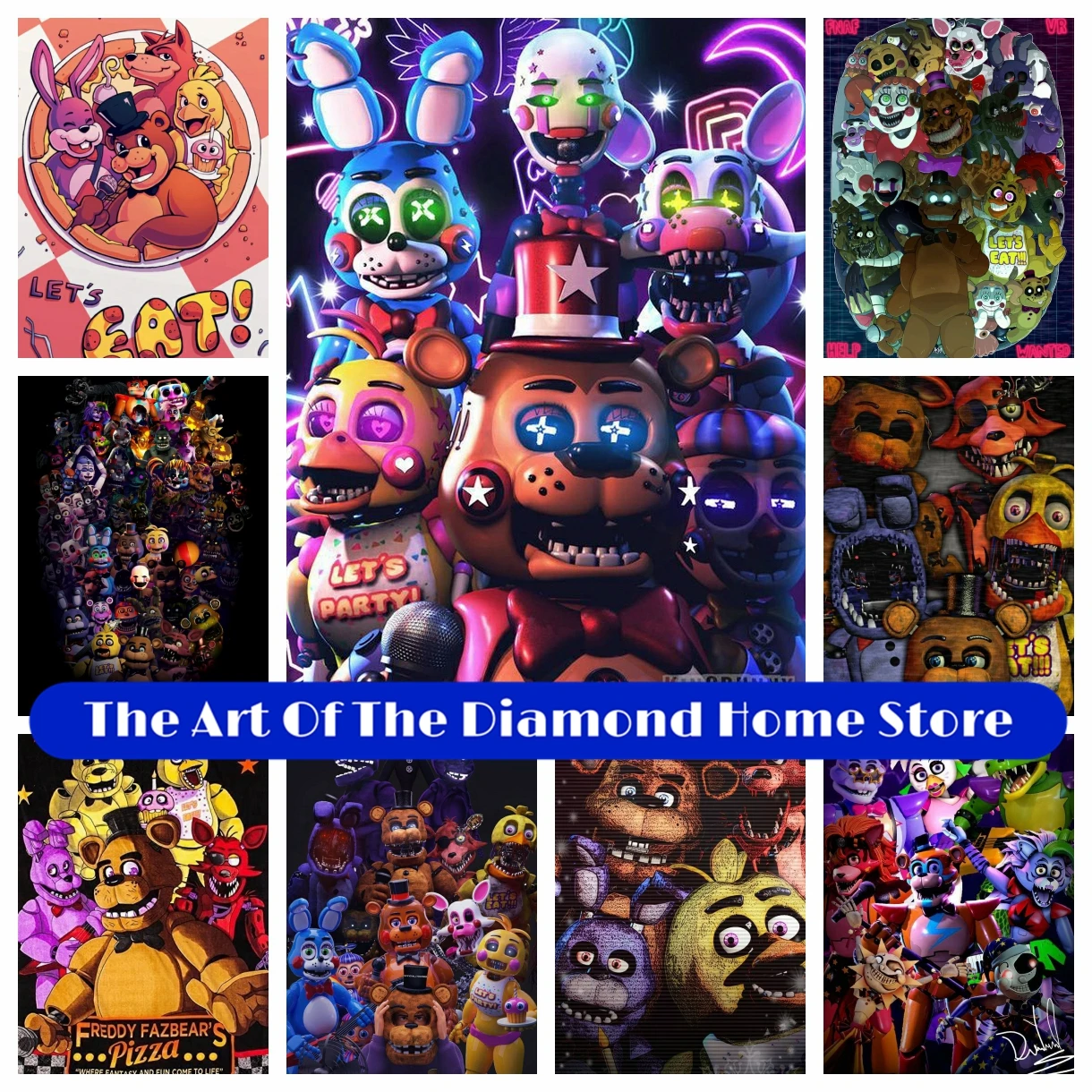 

AB Diamond Painting FNAF-Ultimate Group Game 5D Full Square Round Mosaic Embroidery Cross Stitch Kit Rhinestone Handicraft Gift