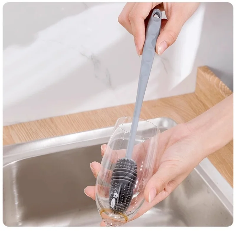 Silicone Cup Brush Cup Scrubber Glass Cleaner Kitchen Cleaning Tool Long Handle Drink Wineglass Bottle Glass Cup Cleaning Brush Kitchen