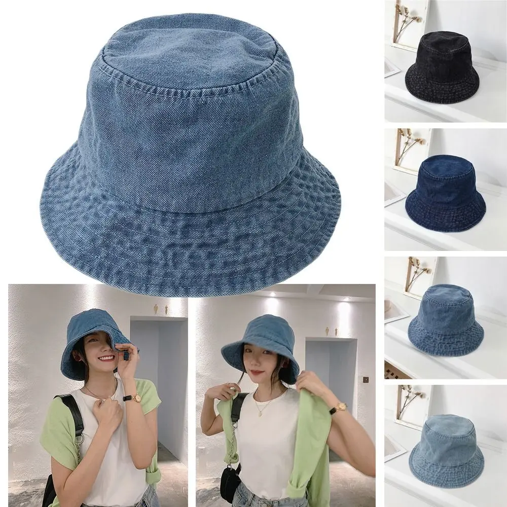 남녀 공용 코튼 버킷 모자, 여름 자외선 차단 파나마 모자, 데님 원단 선보닛, 야외 어부 모자, 비치 캡