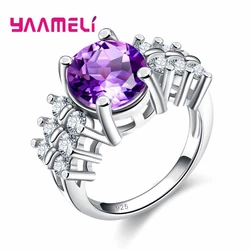 Elegant 925 Sterling Silver Purple Zircon Ring - 8