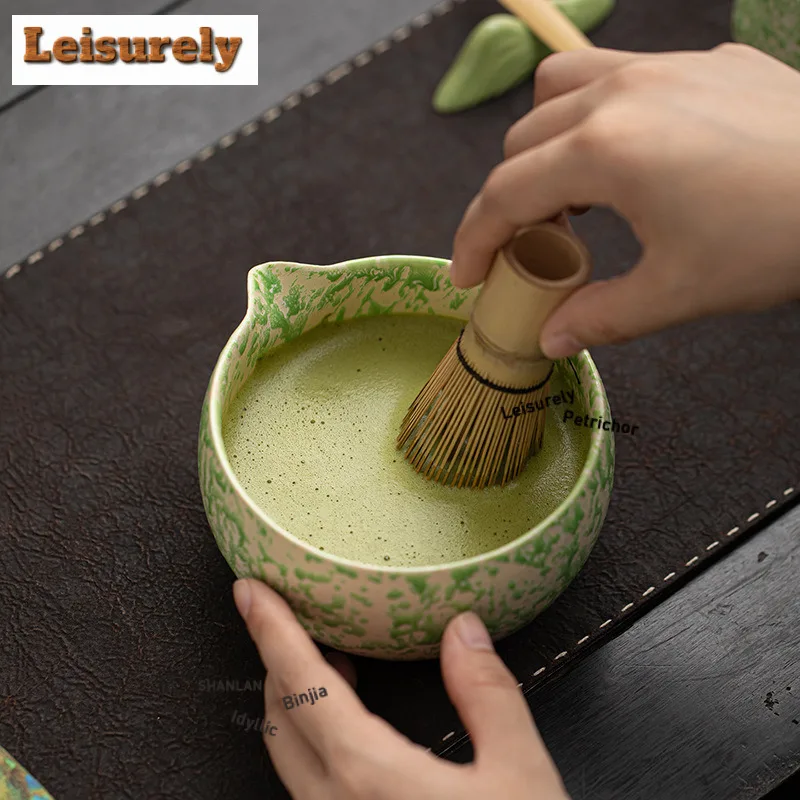 Kiln Fambe Wave Point Matcha Tool Set Eight-piece Ceramic Tea Bowl Cup Hundred Book Stand Whisk Making Craft Teaware Supplies