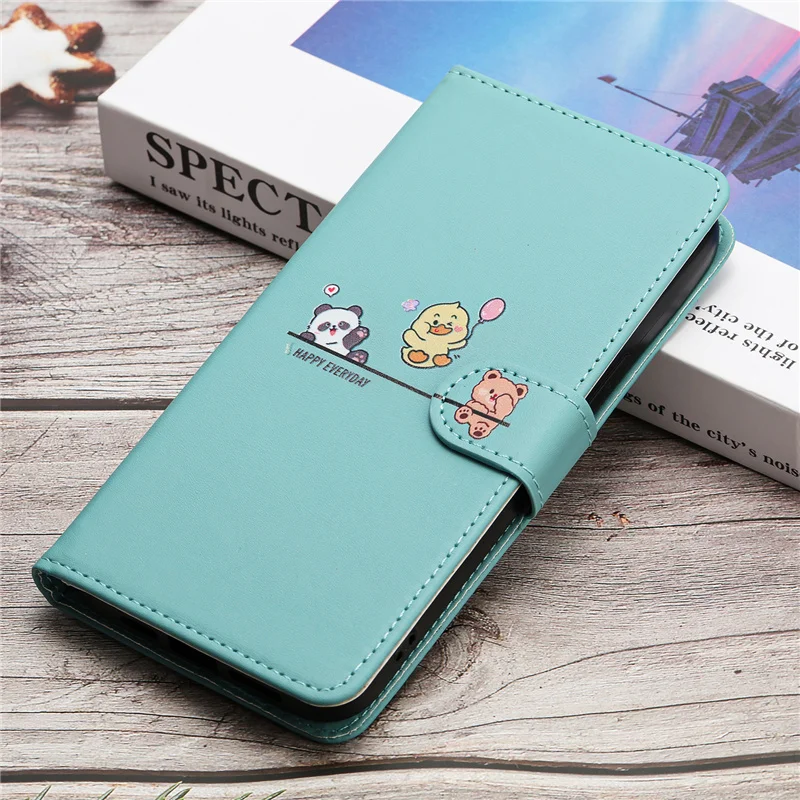 Elegant Leather Wallet Case with Animal Cat Design and Card Holder