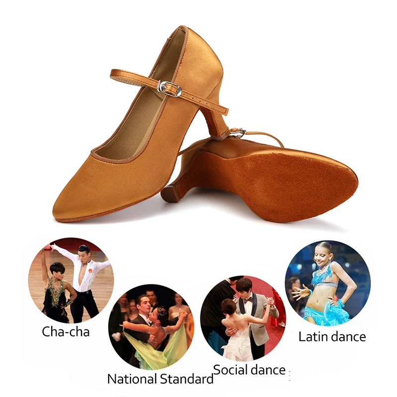 Women Ballroom Dance Shoes Silk Latin Salsa Heels