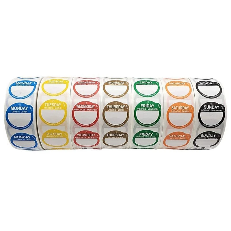 Monday-Sunday Striking Writing Labels Easy-To-Peel Daypoint and Warehouse Management Stickers Peel-Off Labels