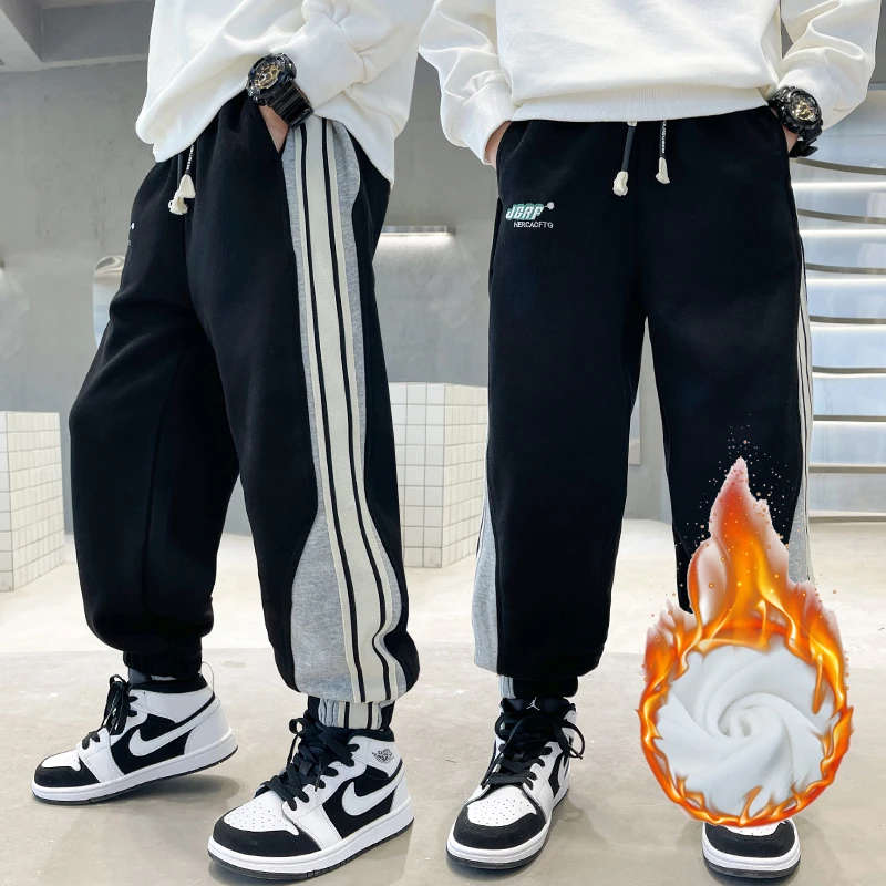 

Winter Pants 5-14Y Boys Thicken Warm Trousers Kids Thick Sweatpants Teen Children Running Pants Plus Velvet for Boys Sport Pants