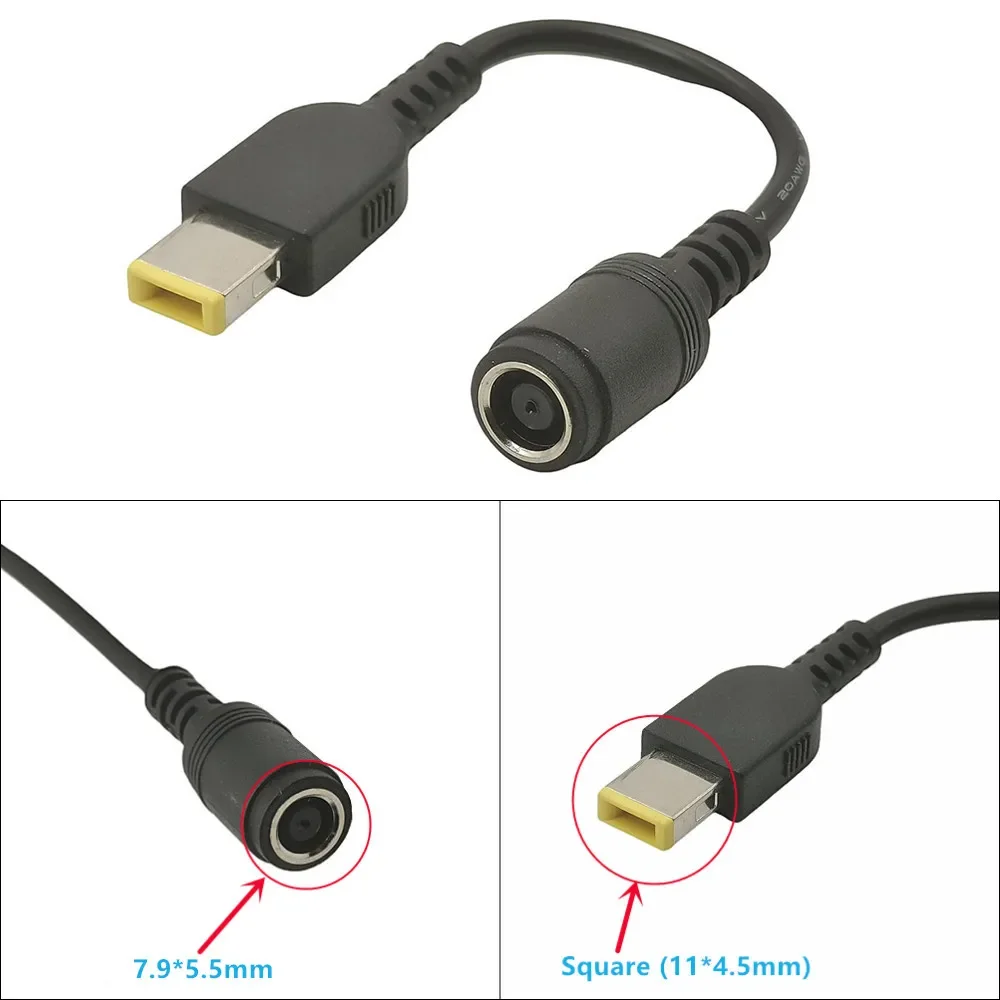 Round Jack para Square Plug End Adapter Pigtail Carregador Adaptador de Alimentação Cabo Conversor para Ibm para Lenovo Thinkpad 7.9*5.5 mm