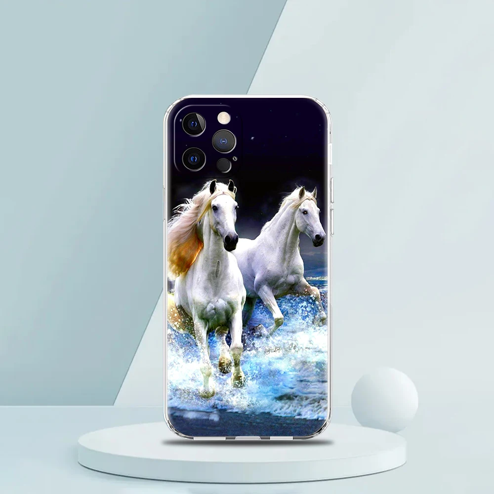 Elegant Horse Design Transparent Silicone Phone Case - Luxury Coque Shell