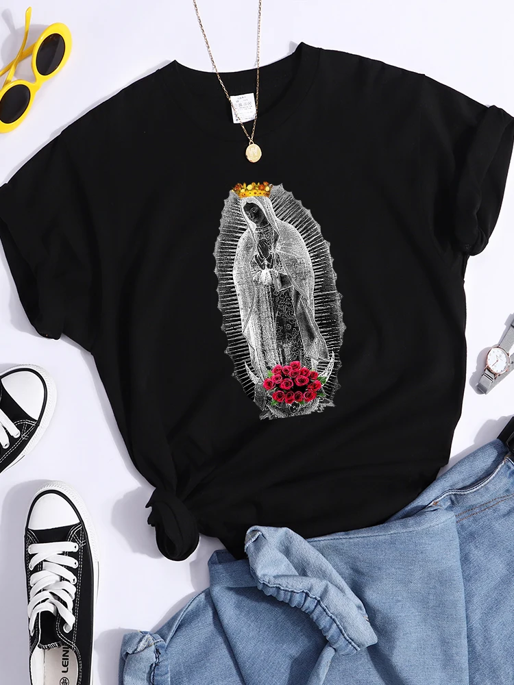 

Our Lady Of Guadalupe Culture Womens T Shirt Breathable Street T-Shirts Casual Creativity Tee Tops Summer Street Cool Crop Top