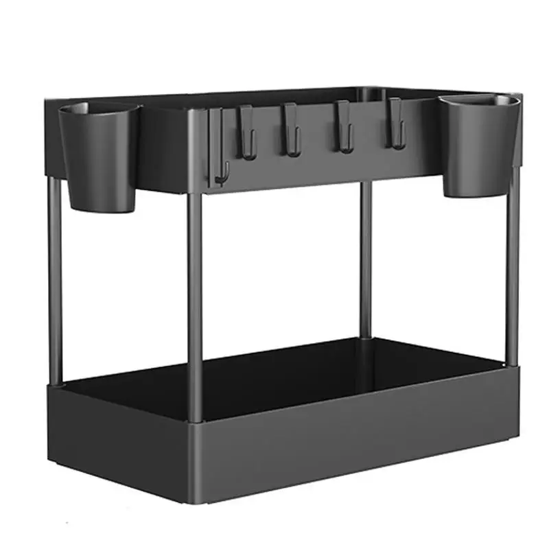 

Under Kitchen Sink Organizer 2-Tier Storage Rack Bathroom Kitchen Sink Storage Organizer With Hook & Hang Cup Under Sink Storage