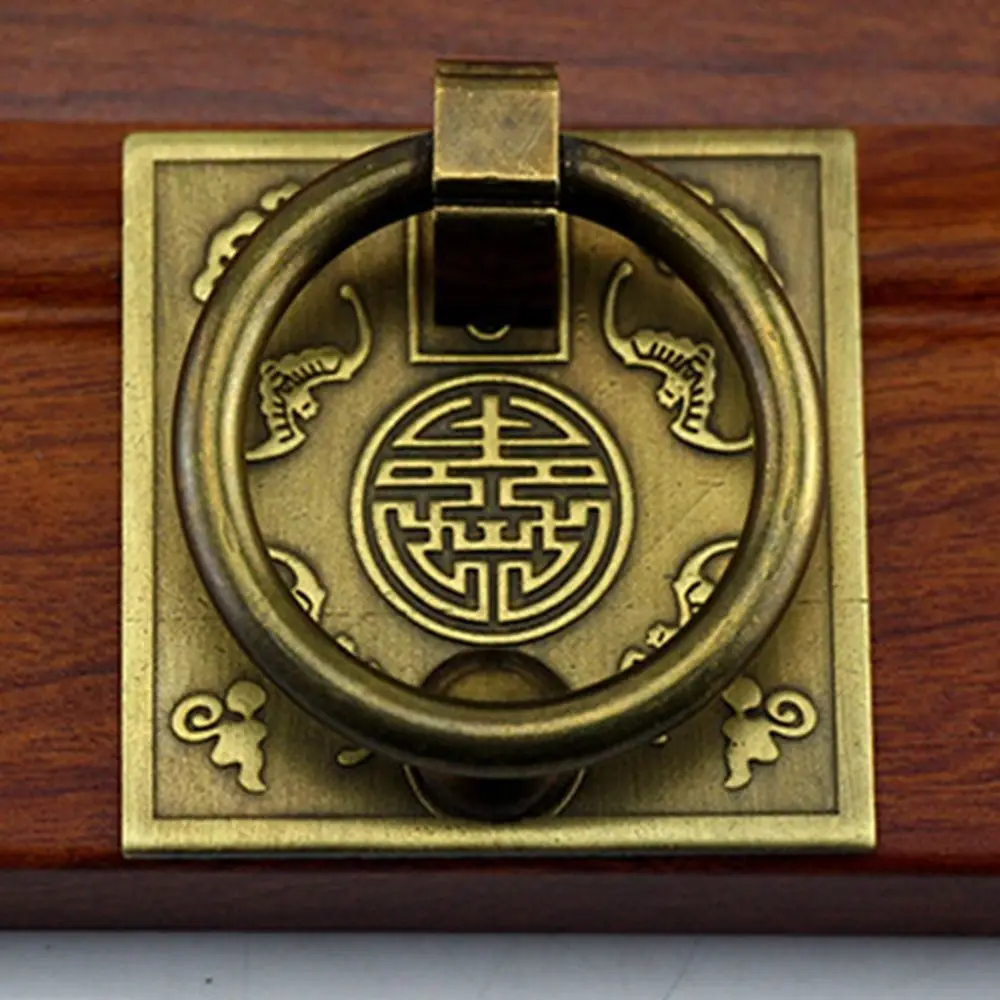 

Antique Door Ring Handle Creative Chinese Style Square Bat Square Pull Ring Hand Pull Bronze Drawer Handle Kitchen