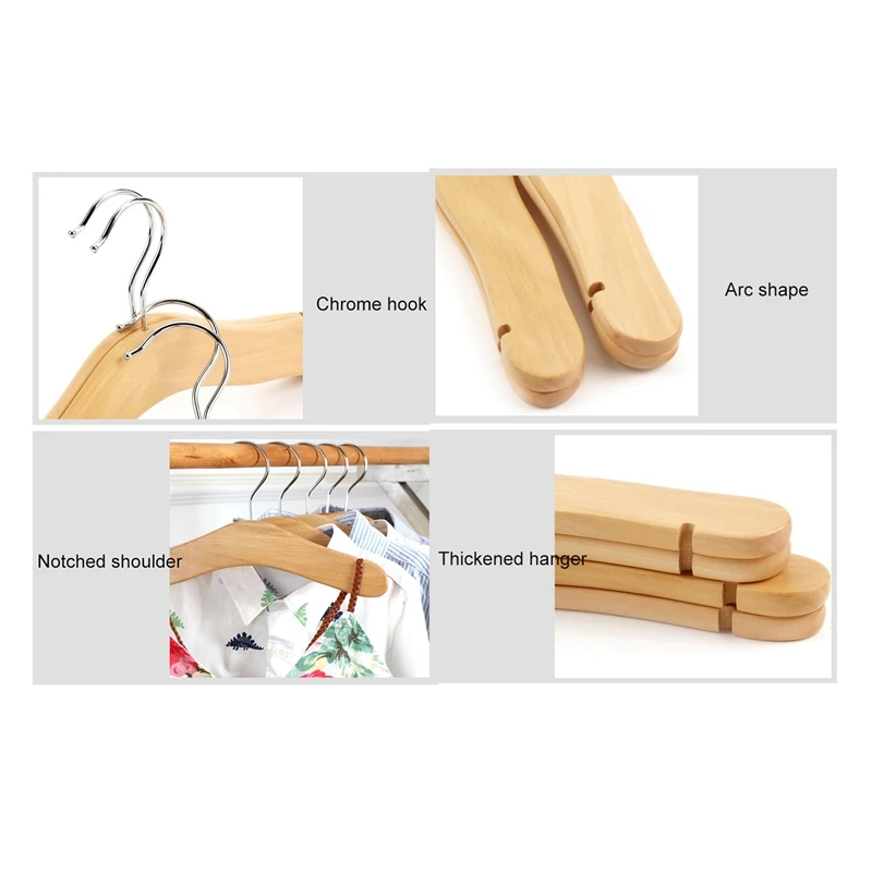 20PCS Wooden Baby Hangers,Kids Hangers,Notched Shoulder Design For Children Clothes,Decoration Hanger,Small & Medium