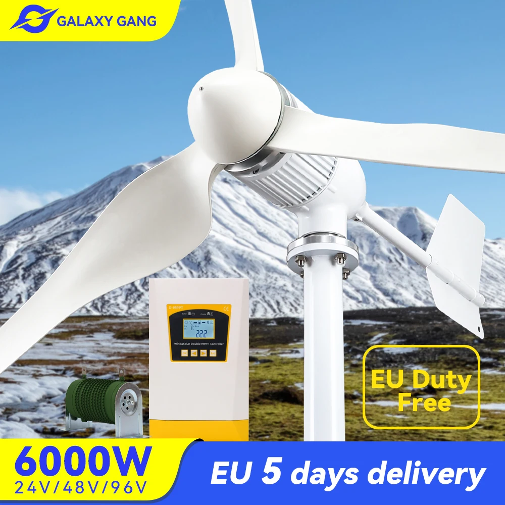 

Eu Duty Free 6000w Wind Turbine Energy Power 4000W 48v 24v 96v 3 blades With MPPT Hybrid Controller Windmills For PV Home Use