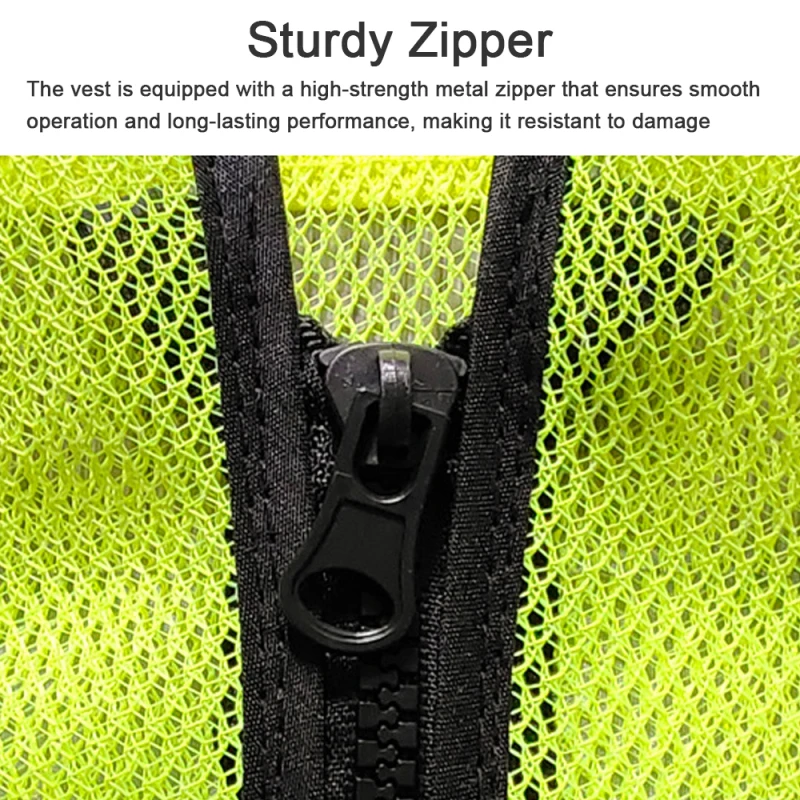 Reflective Safety Vest Pockets and Zipper High Visibility Construction Vest Breathable Work Men Reflective
