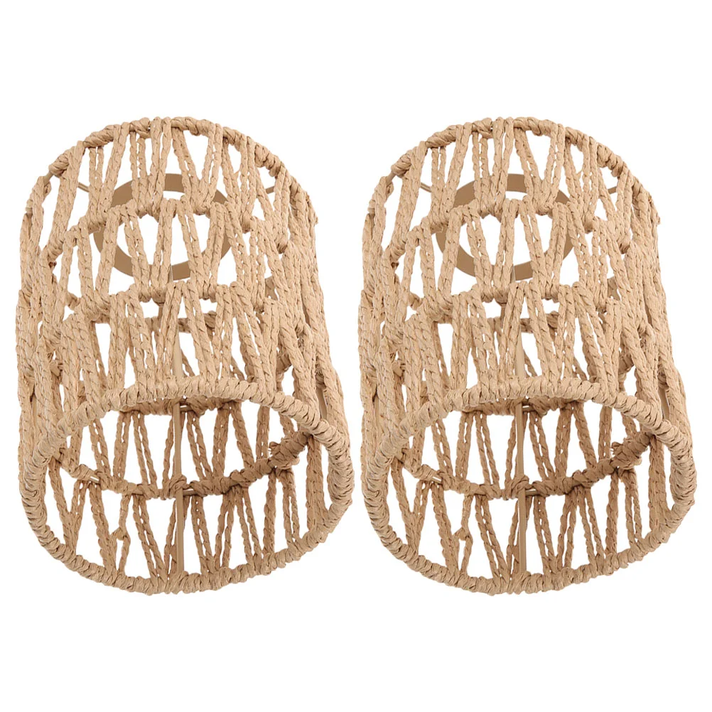 

2 Pcs Paper Rope Chandelier Shade Hand-woven Lamp Pendant Restaurant Cover for Light Chic Hanging Lampshade