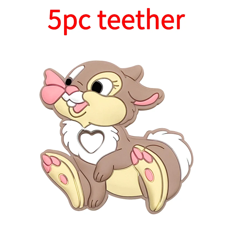 Teething Toys 5pcs Disney Silicone Teether Baby Pacifier Bead Holder Dummy Pacifier Chain Accessories BPA-Free Customized