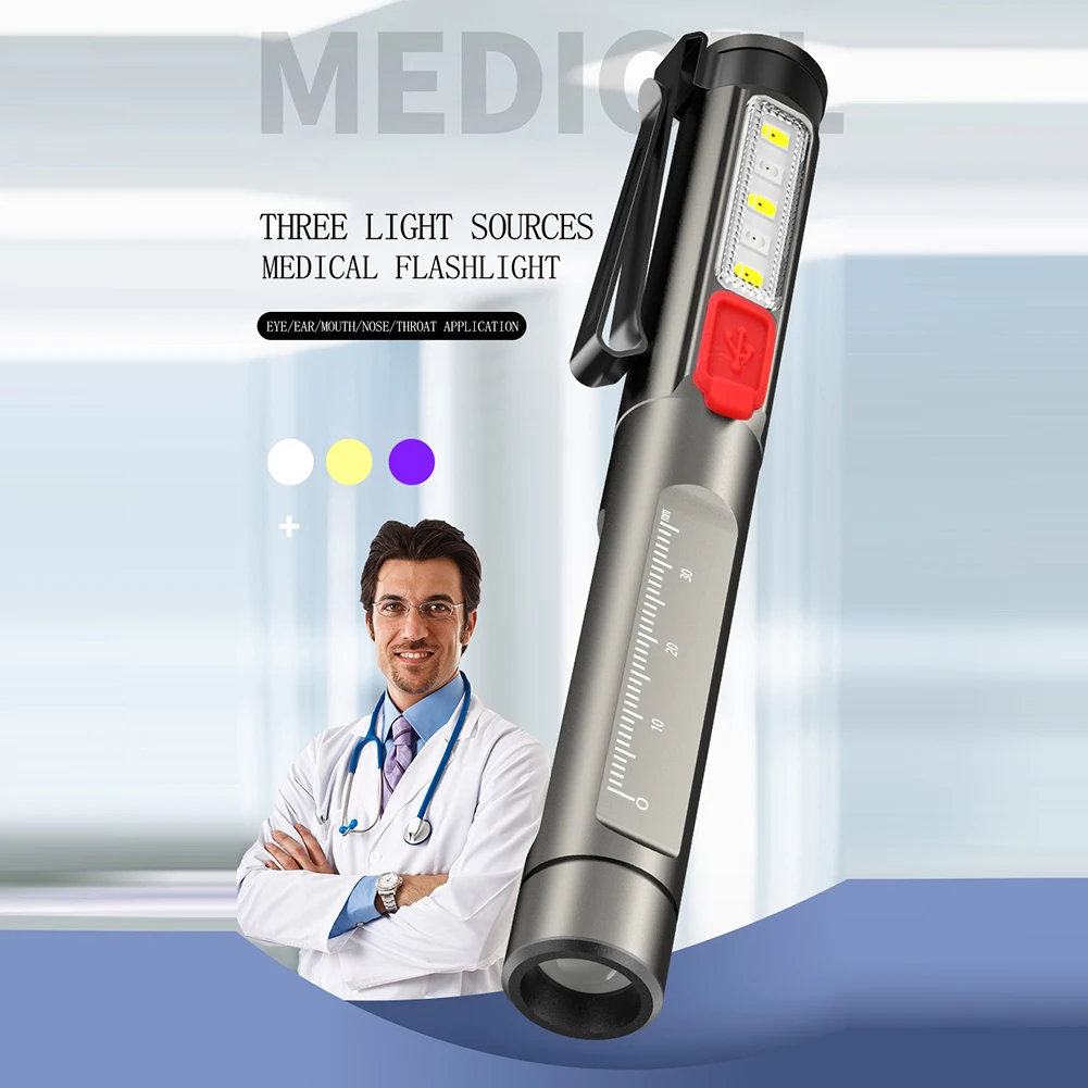 휴대용 전문 의료 LED 손전등, USB 충전식 에너지 절약 미니 손전등 펜 라이트, 치과 의사 캠핑 하이킹용