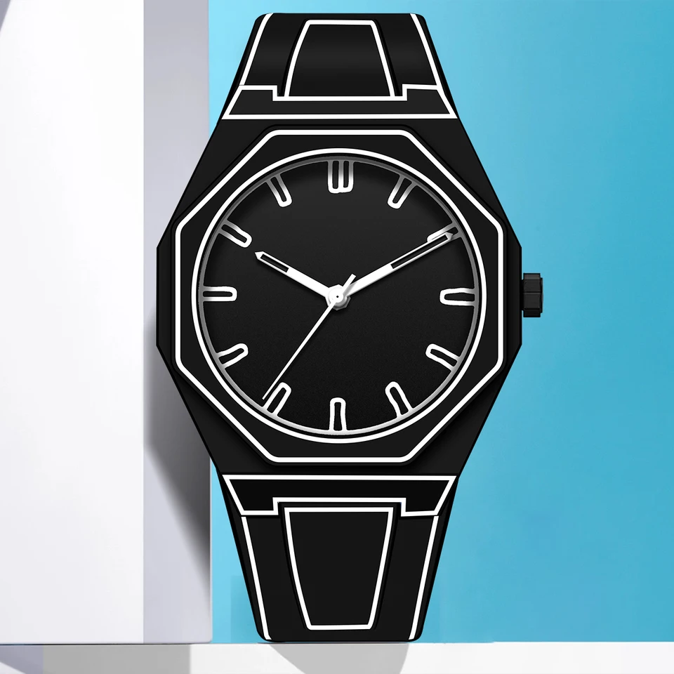 Montre Analogique Croquis Anime - Cadran Minimaliste Noir/blanc, étanche, Bracelet Silicone