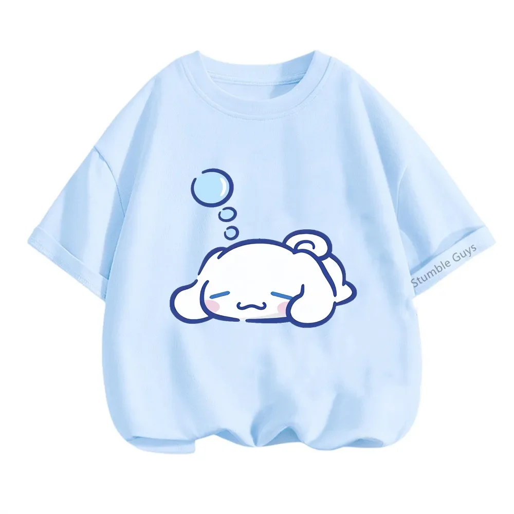 Cinnamoroll 캐주얼 반소매 티셔츠 3-14Y 어린이 소년 의류 소녀 여름 Sanrio Cartoon