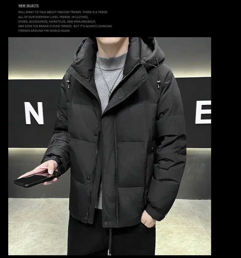 Einfarbige warme Entendaunenjacken mit Kapuze, 2025, Winter-Männer, lässiger Puffermantel, Oberbekleidung, winddicht, dick gepolstert, Parka-Kleidung – Detail 9