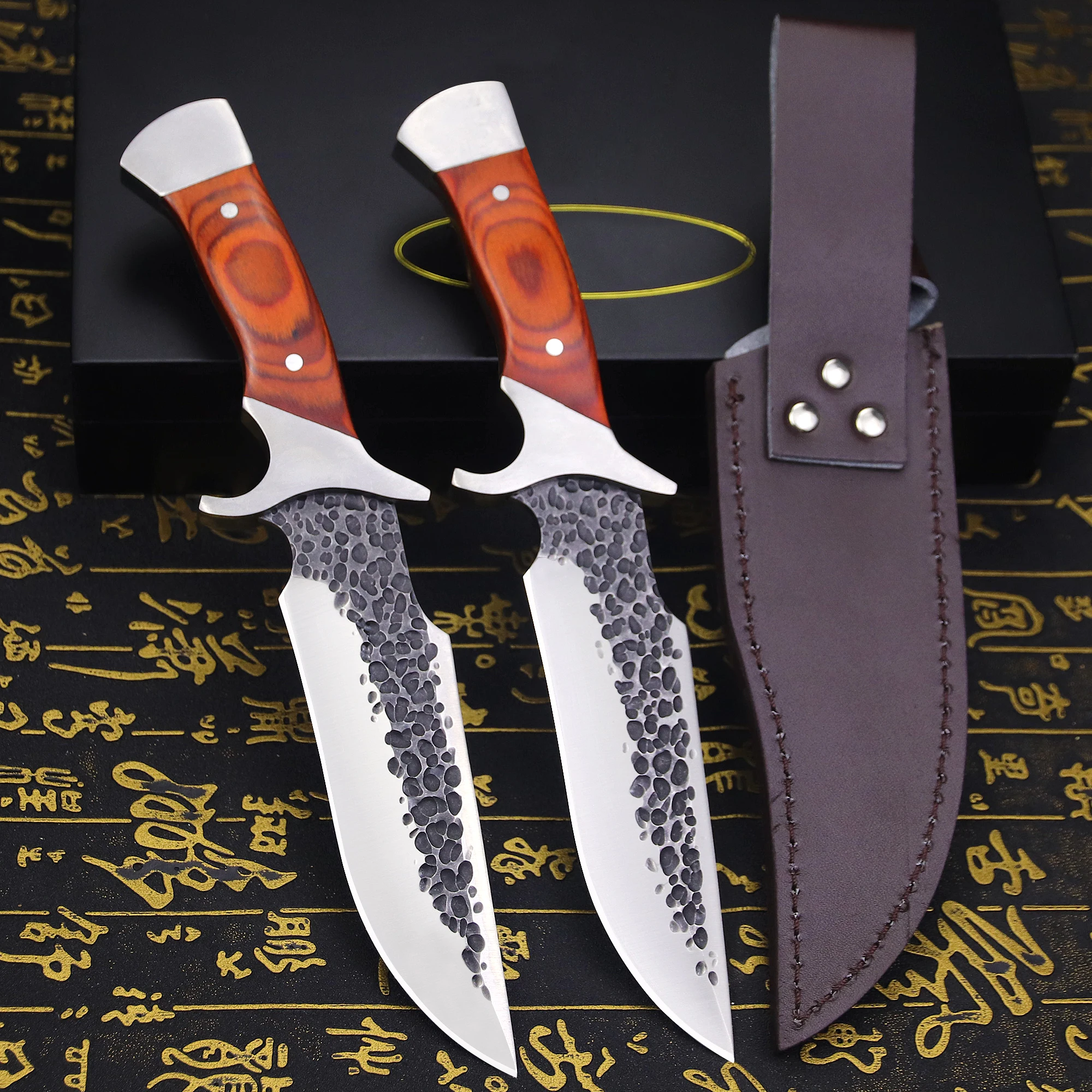 Japanese forged Full Tang hunting straight knife + leather sheath, outdoor camping survival knife, jungle EDC knife 3