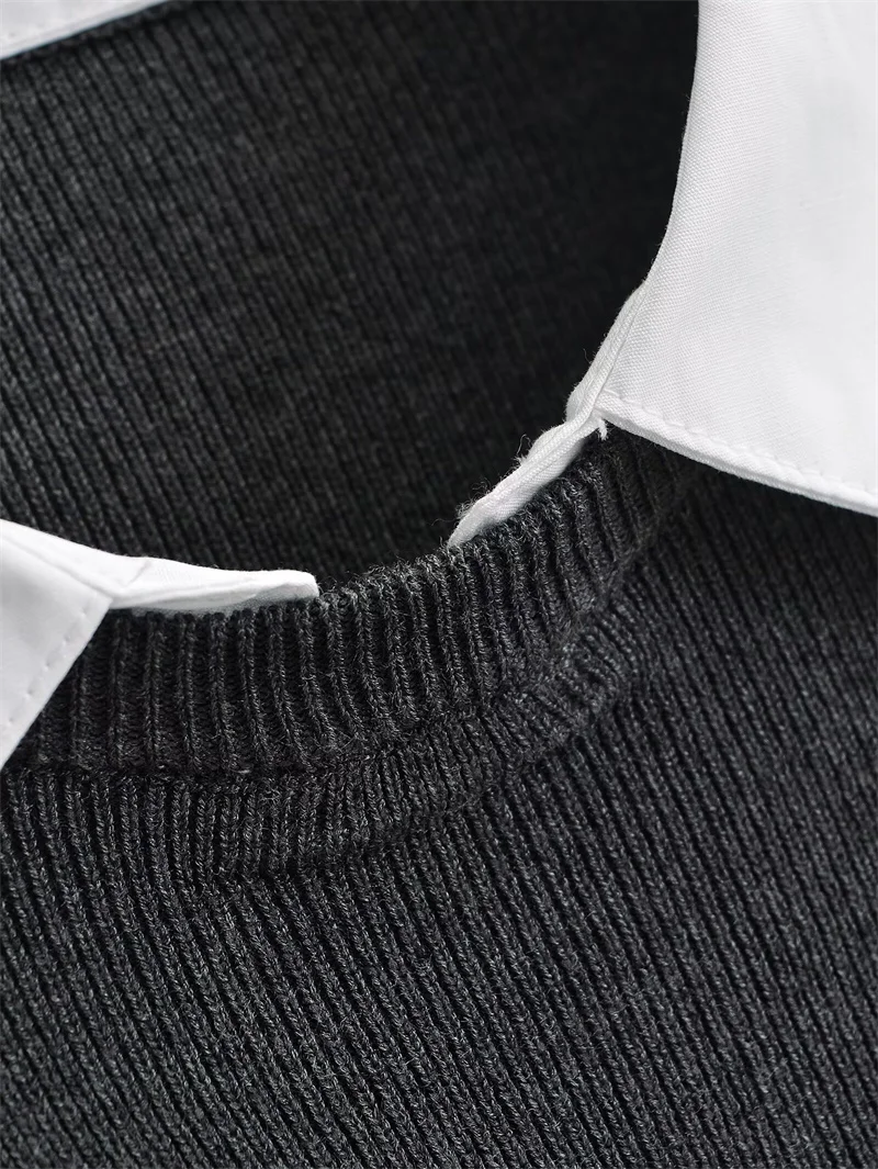 Korean Fashion Knitted Short Dresses for Women Autumn New Patchwork Long Sleeve Pleated A-line Y2K Sexy Party Dress with Belt