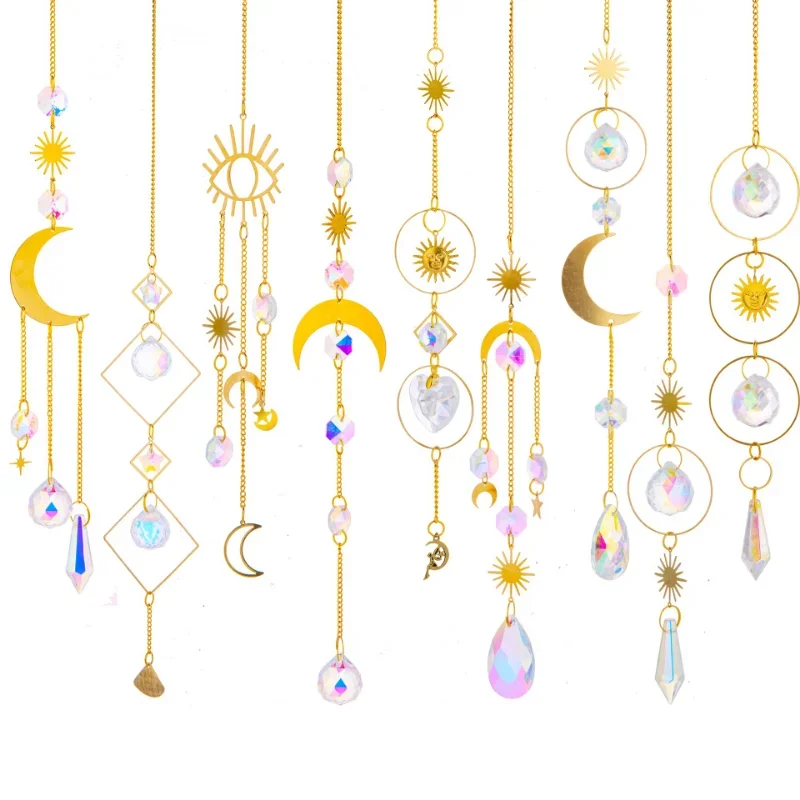 1 Pc Crystal Sun Catcher Sun and Moon Pendant Home Window Hanging Ornament Hanging Glass Prisms Light Catcher Garden Decorations