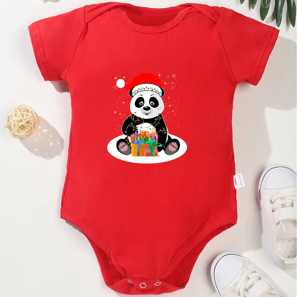 

Merry Christmas Red Baby Onesie Cotton Cartoon Panda Cozy Newborn Boy Girl Clothes Pajamas Funny Cartoon Infant Bodysuits O-neck