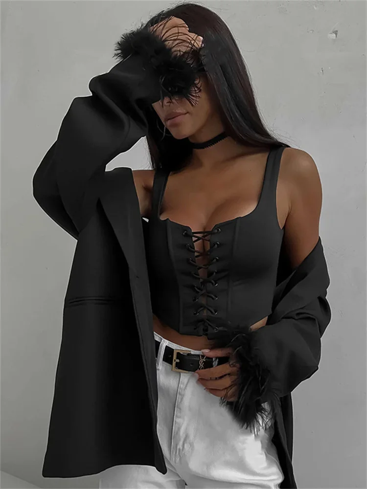 Tossy Casual Feather Autumn Suit Outwear Women Slim Long Sleeve Pocket Elegant Fashion Streetwear Lapel Female High Waist Coat