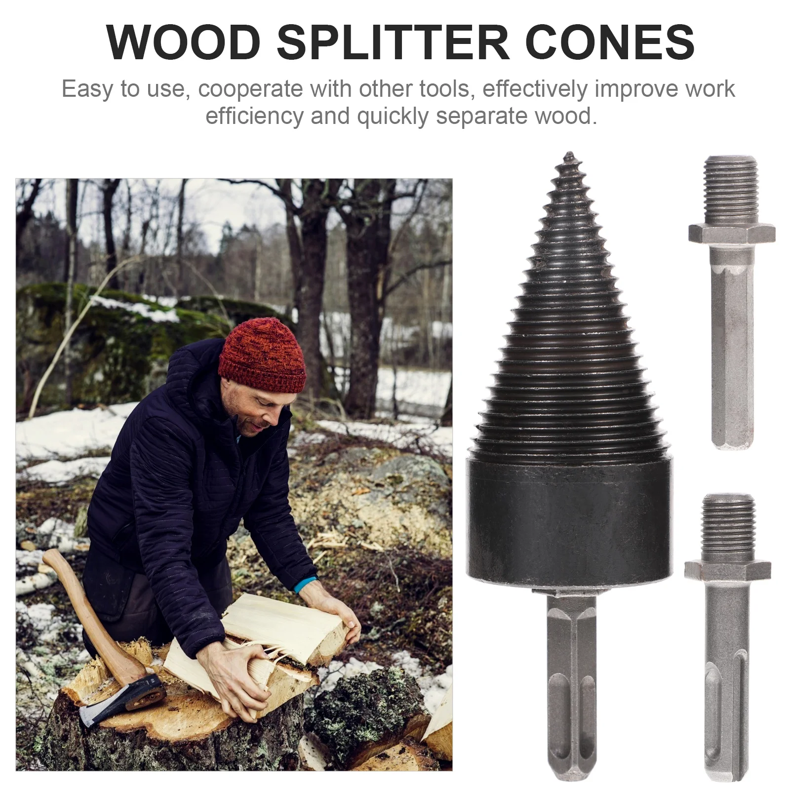 Firewood Drill Log Splitter Woodworking Tool Splitting Bit Cones Electrical Tools Steel