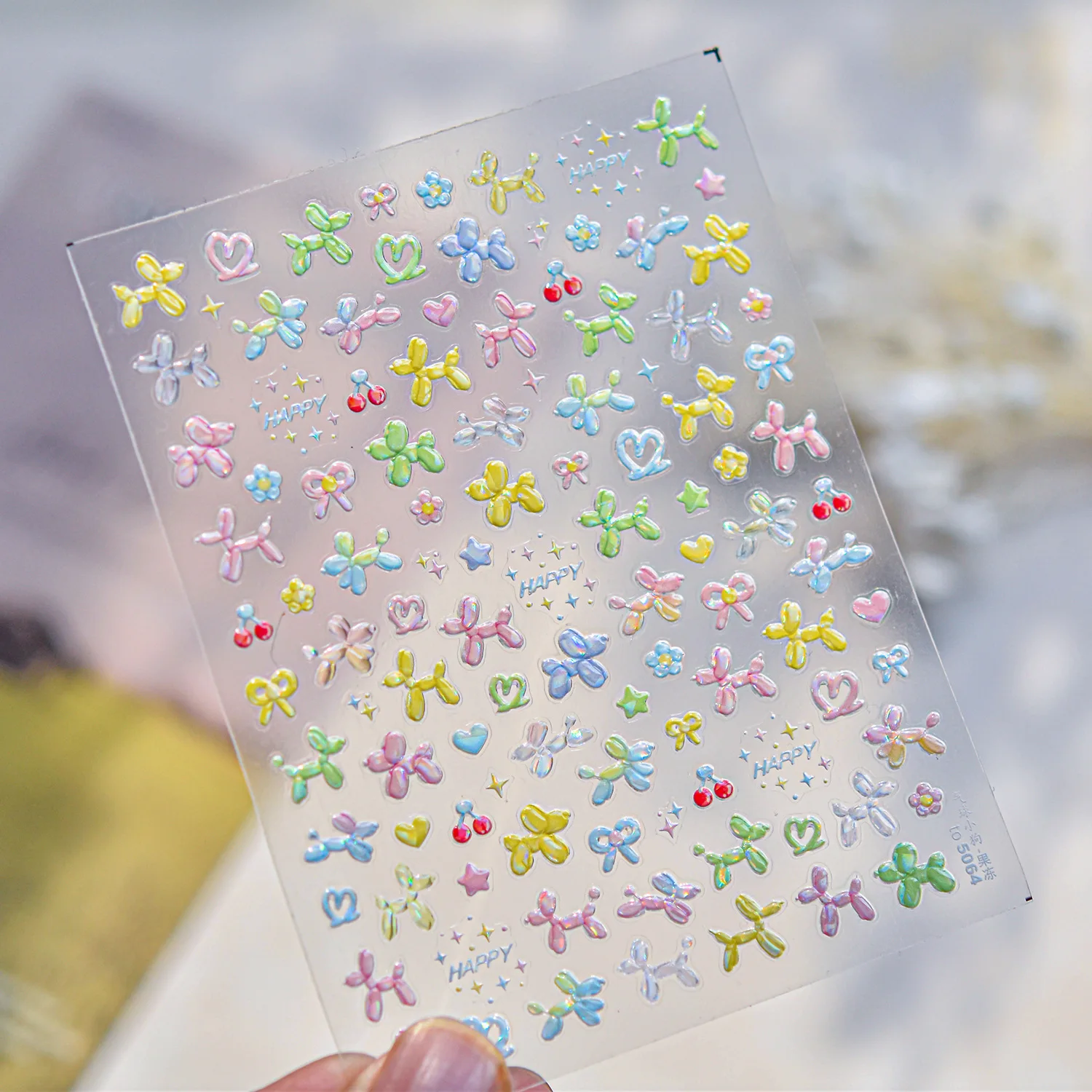 1개 쉘 라이트 젤리 풍선 강아지 스윗 네일 데칼 화이트 헤일로 염색 고양이 네..