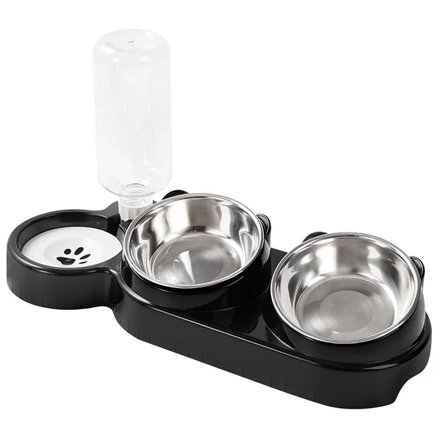 Cat Bowl Slanted Mouth Dog Bowl Cat Rice Bowl Double Bowl Stainless Steel Automatic Refilling Pet Bowl Three In One Drinking Fee 5