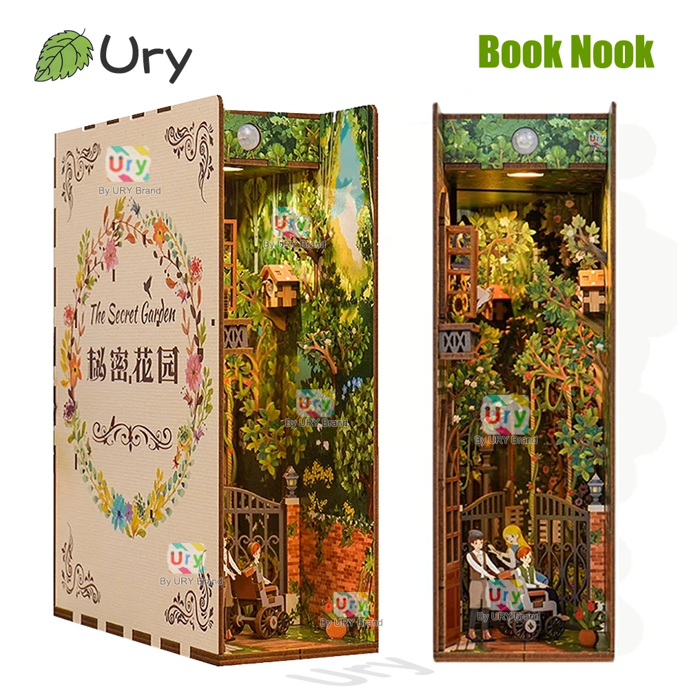 

Ury 3D Wooden Puzzle Book Nook Secret Garden Forest Expedition with Induction Light LED DIY Shelf Insert for Girl Xmas Gifts