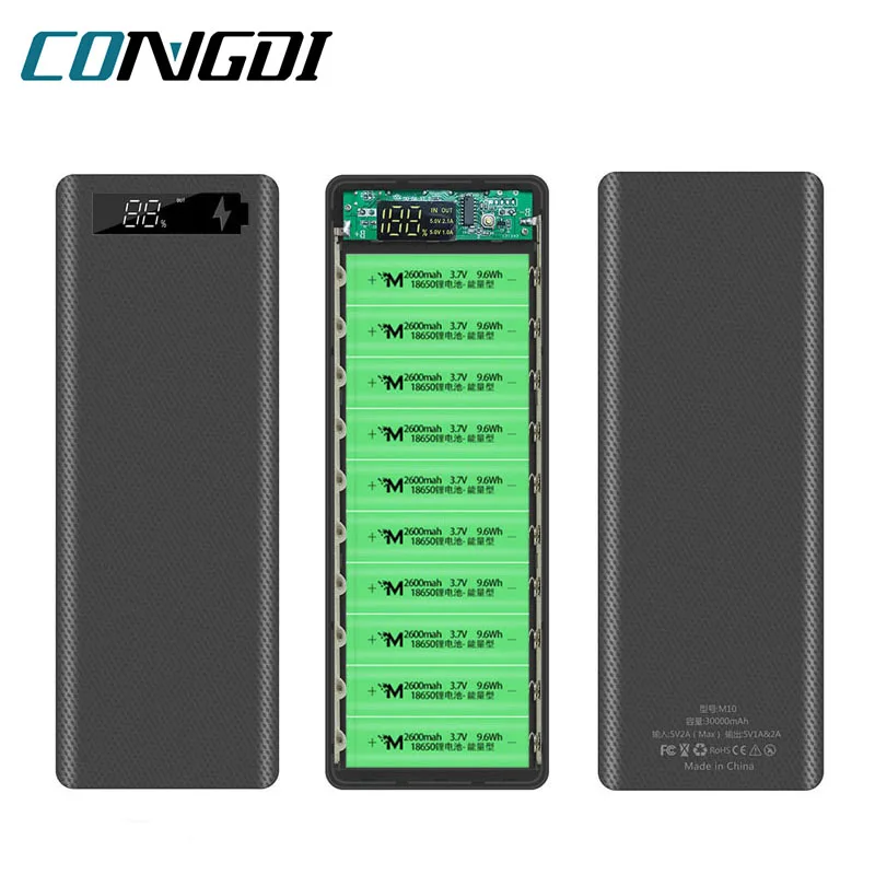 DIY Power Bank 10*18650 Battery Holder Battery Box Micro Type C Dual USB Ports Mobile Phone Charger 18650 Powerbank Case
