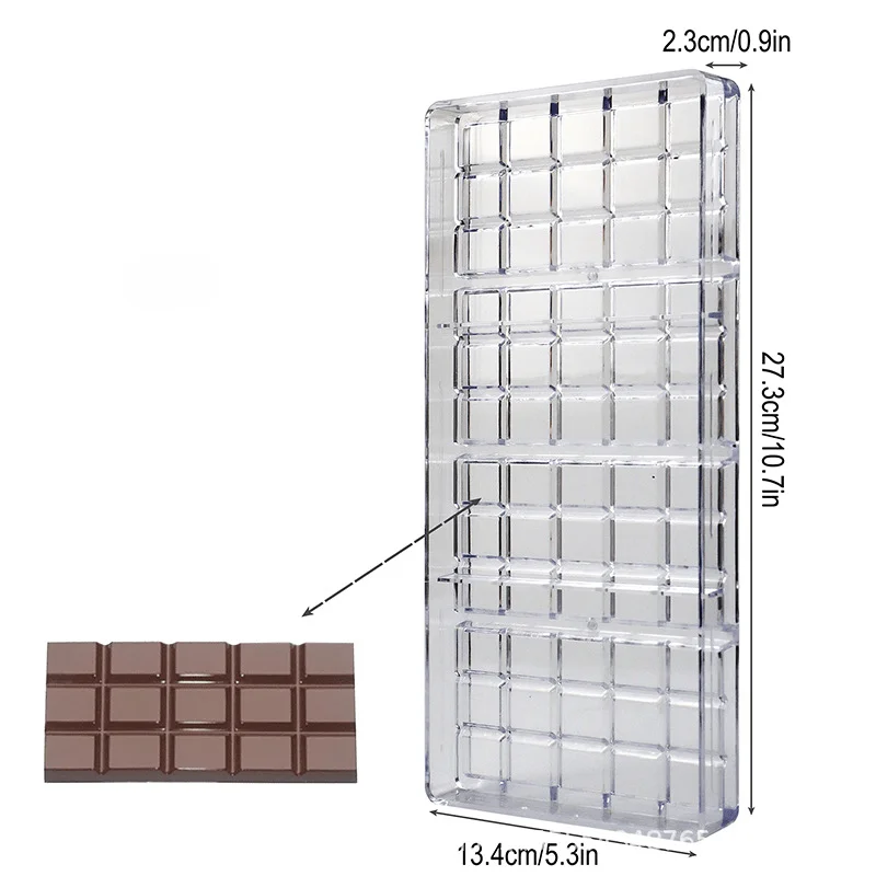 Classic Long Bar Chocolate Mold Transparent Grid Hard Plastic Chocolate Candy Mold Food Grade Plastic