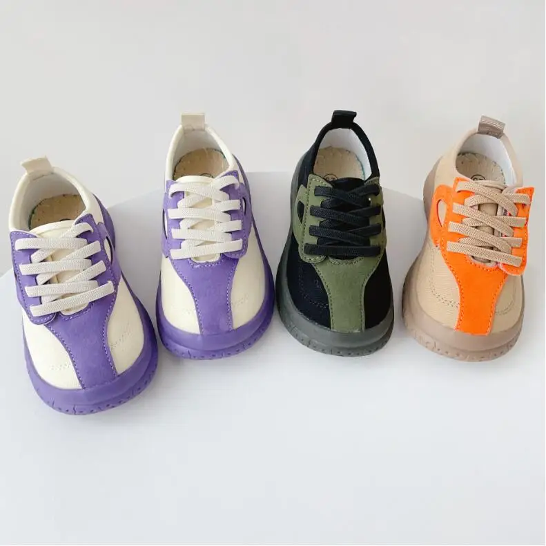 Children's Canvas Shoes New Spring 2023 Boys Girls' Fashion Color-Blocking Casual Light Breathable Shoes Purple White Khaki Oran