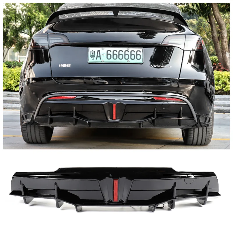 

NEW ABS Black Rear Trunk Diffuser Bumper Lip Splitter Spoiler Cover Fits For Tesla ModelY 2020 2021 2022 2023(with LED light)