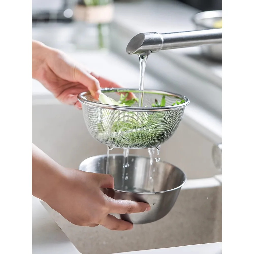 

304 stainless steel draining basket vegetable washing basin basket rice washing artifact water filter water leakage washing rice