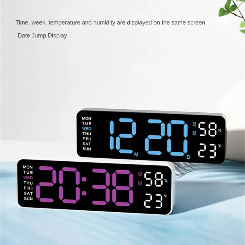 Large Digital Wall Clock wall clock digital wall clock Temperature And Humidity Week Display Brightness Adjustable Electronic LED Table Alarm Clock 12/24H