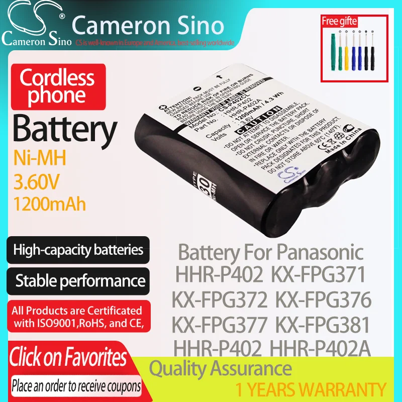Cameronsino Batteria Per Panasonic Kx-Fpg371 Kx-Fpg376 Kx-Fpg372 Adatto Per La Batteria Del Telefono Cordless Hhr-P402 Radio