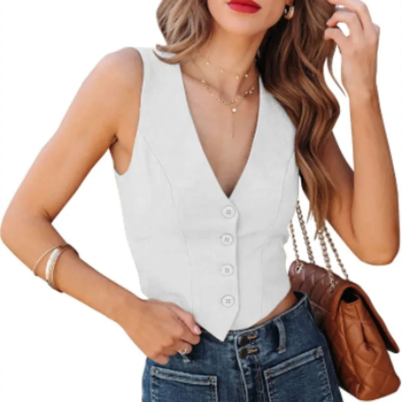 Women's Business Button Sleeveless Tank Top Fully Lined V Neck Regular Fit Jacket Vest New in Jackets the Most Sold 2023 Vests winter sweater men s fleece lined padded warm keeping chenille solid color antlers embroidered sweater round neck sweater