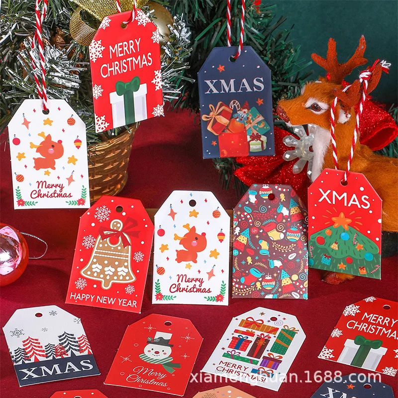 48PCS Merry Christmas Paper Tags 2024 Xmas Tree Hanging Label Navidad 2025 New Year Home Xmas Party Gifts Cards Set Decorations