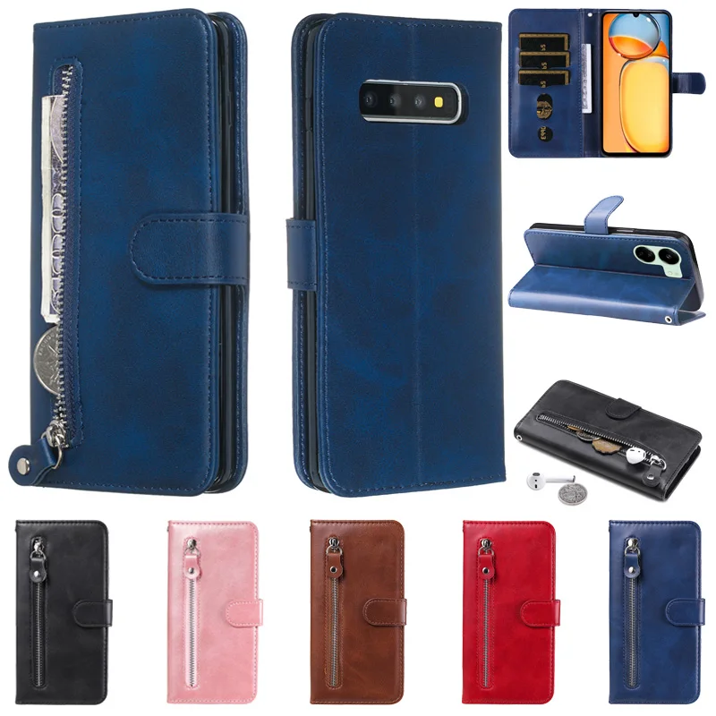 Elegant PU Leather Zipper Wallet Case with Card Slots and Stand Feature