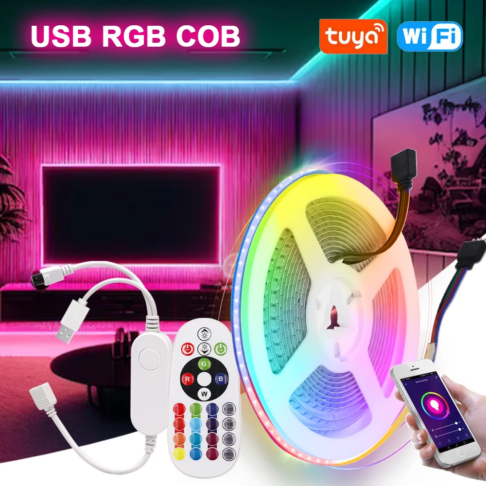 Wifi Cob Led Strip Lights 5V Usb Led Stripe Tv Retroilluminazione Decorazione Della Stanza Led Tape Diode Nastro Flessibile Funziona Con Amazon Alexa