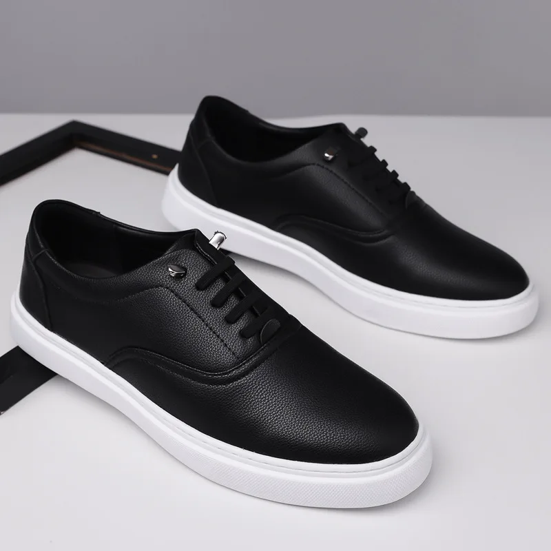 Big Size Fashion Casual Sneakers for Men Spring Autumn New Designer Board Shoes Male Black White Leather Zapatos De Hombre, view 3