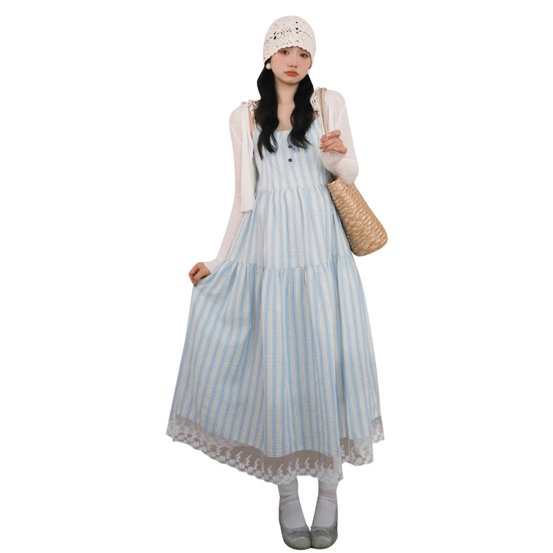 Spring New French Lace Suspender Dress + White Cardigan Maternity Two-piece Dress Set