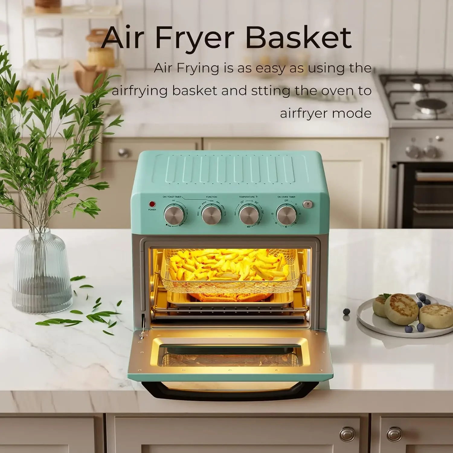 Retro Toaster oven - 19QT Air Fryer Oven & Toasters Combo, Large 7 in 1 Convection Oven for Family Use, 360° Even & Healthy Cook 3
