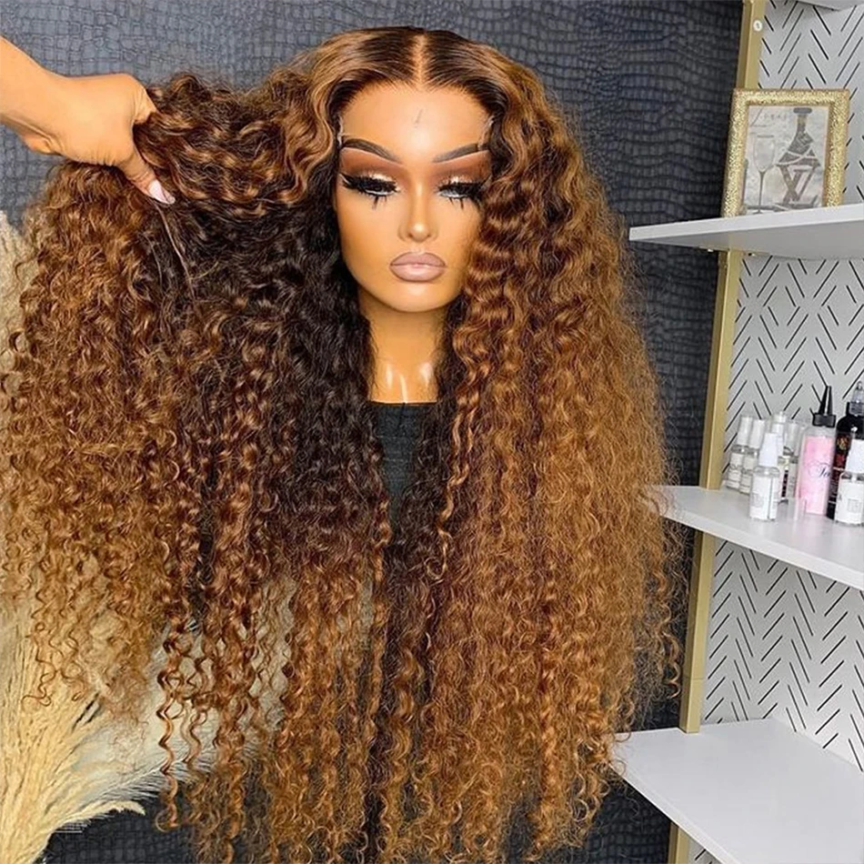 

250 Density Highlight Honey Brown Curly Lace Front Human Hair Wigs 30 Inch 13x6 13x4 Ombre Colored Deep Wave Lace Frontal Wig