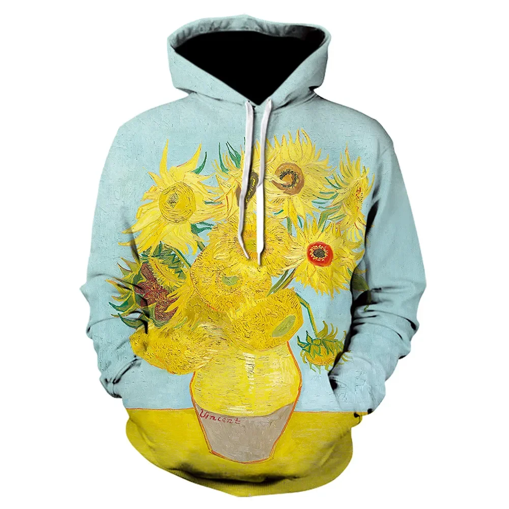 2023 New Autumn and Winter Men and Women Hoodies Sweatshirts Sunflower Pattern Printed Pullover Hoodies Plus Size Tops
