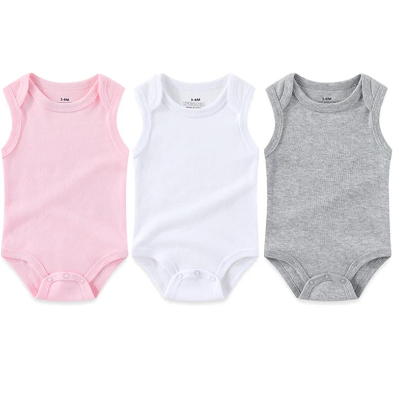 솔리드 컬러 3Pcs  소년 소녀 옷 100% 코튼 바디 슈트 민소매 조끼  소년 옷..
